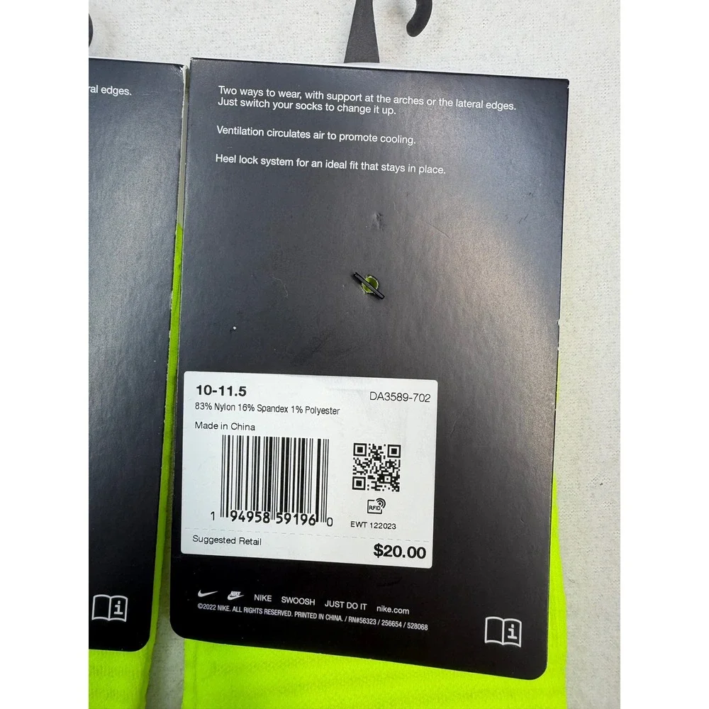 3 pair Nike Spark No-Show Running Socks Volt Yellow Mens 10-11.5 NWT